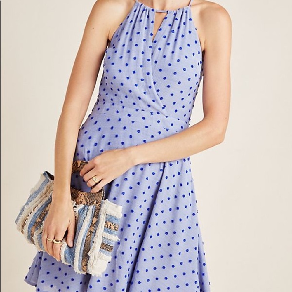 NWT Anthropologie Embroidered Naya Polka Dot Halter Dress L